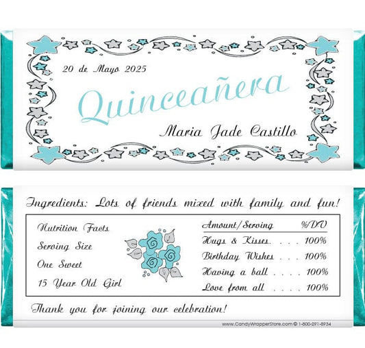 QUIN200tiff - Quinceanera Tiffany Blue Candy Bar Wrappers Quinceanera Tiffany Blue Candy Bar Wrappers Candy Wrapper Store