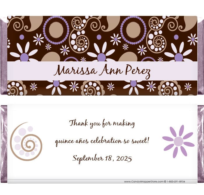 QUIN201 - Quinceanera Purple and Brown Candy Bar Wrappers Quinceanera Blue and Brown Candy Bar Wrappers Candy Wrapper Store