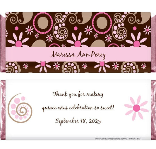 QUIN202 - Quinceanera Pink and Brown Candy Bar Wrappers Quinceanera Pink and Brown Candy Bar Wrappers Candy Wrapper Store