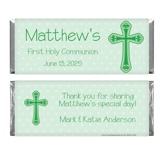 REL222GREEN - Religious Green Cross Candy Bar Wrapper Religious Green Cross Candy Bar Wrapper REL222