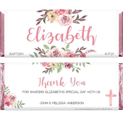 REL234 - Watercolor Floral Baptism Candy Bar Wrappers Watercolor Floral Baptism Candy Bar Wrappers Candy Wrapper Store