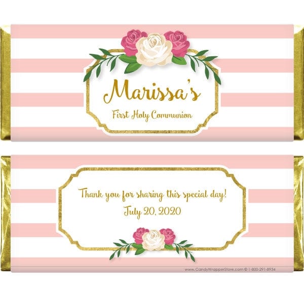 REL384 - Gold Glitter and Roses Striped Religious Candy Bar Wrapper Gold Glitter and Roses Striped Religious Candy Bar Wrapper Candy Wrapper Store