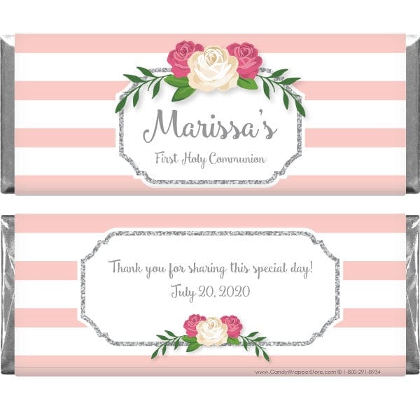 REL384 - Silver Glitter and Roses Striped Religious Candy Bar Wrapper Silver Glitter and Roses Striped Religious Candy Bar Wrapper Candy Wrapper Store