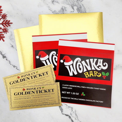 Santa Hat Wonka Bar Christmas Candy Wrapper and Golden Tickets Party Favors wonka