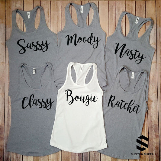 Savage Classy Bougie Rachet Bachelorette Party Racer Back Tank Tops Candy Wrapper Store