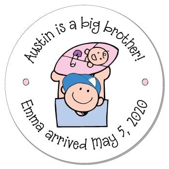 SBS17 - Big Brother with Baby Sister Sticker Big Brother with Baby Sister Sticker Birth Announcement Candy Wrapper Store