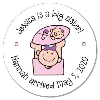 SBS18 - Big Sister with Baby Sister Sticker Big Sister with Baby Sister Sticker Birth Announcement Candy Wrapper Store
