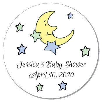 SBS2 - Moon and Stars Boy Baby Shower Sticker Moon and Stars Baby Shower Stickers Birth Announcement Candy Wrapper Store