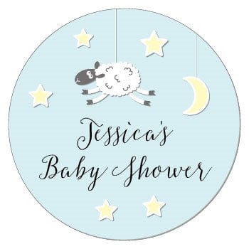 SBS200a - Sheep, Moon and Stars Baby Shower Sticker Sheep, Moon and Stars Baby Shower Sticker Birth Announcement BS200