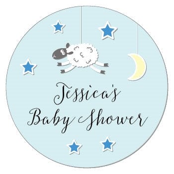 SBS200b - Sheep, Moon and Stars Baby Shower Sticker Sheep, Moon and Stars Baby Shower Sticker Birth Announcement BS200