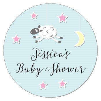 SBS200g - Sheep, Moon and Stars Baby Shower Sticker Sheep, Moon and Stars Baby Shower Sticker Birth Announcement BS200