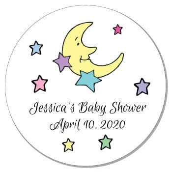 SBS3 - Moon and Stars Baby Shower Sticker Moon and Stars Baby Shower Stickers Birth Announcement Candy Wrapper Store