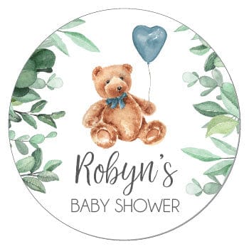SBS375 - Teddy Bear with Heart Balloon Baby Shower Sticker Teddy Bear with Heart Balloon Baby Shower Sticker Birth Announcement BS375