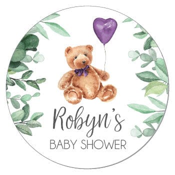SBS375 - Teddy Bear with Heart Balloon Baby Shower Sticker Teddy Bear with Heart Balloon Baby Shower Sticker Birth Announcement BS375