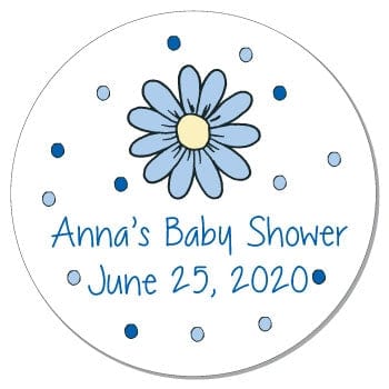 SBS9 - Blue Daisy and Dots Baby Shower Sticker Daisy Baby Shower Stickers Birth Announcement Candy Wrapper Store