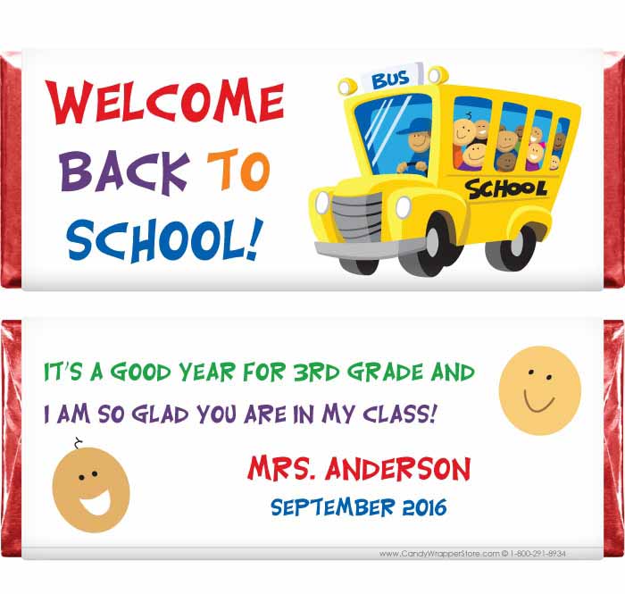 SCHOOL201 - Kids School Bus Back to School Candy Bar Wrapper Kids School Bus Back to School Candy Bar Wrapper Candy Wrapper Store