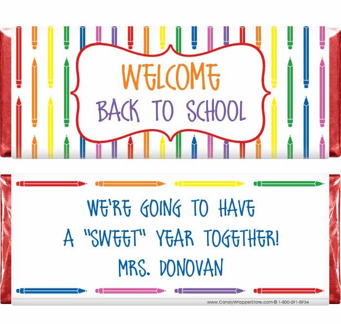 SCHOOL203 - Colorful Pencils Back to School Candy Bar Wrapper Colorful Pencils Back to School 1.55 oz Hershey's Candy Bar Wrappers Candy Wrapper Store