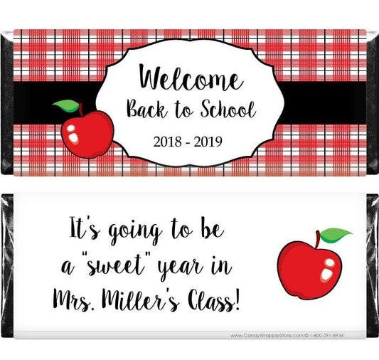 SCHOOL206 - Plaid and Apple Back to School Candy Bar Wrapper Plaid and Apple Back to School Candy Bar Wrapper Candy Wrapper Store