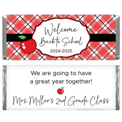 SCHOOL206 - Plaid and Apple Back to School Candy Bar Wrapper 