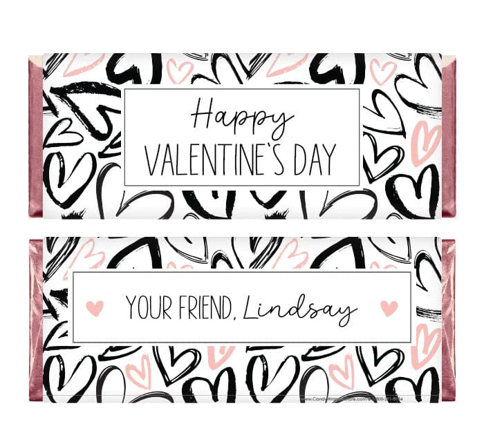 Sketched Hearts Happy Valentine's Day Candy Bar Wrappers - VAL250 Sketched Hearts Happy Valentine's Day Candy Bar Wrappers Seasonal & Holiday Decorations VAL250