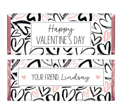 Sketched Hearts Happy Valentine's Day Candy Bar Wrappers - VAL250 Sketched Hearts Happy Valentine's Day Candy Bar Wrappers Seasonal & Holiday Decorations VAL250