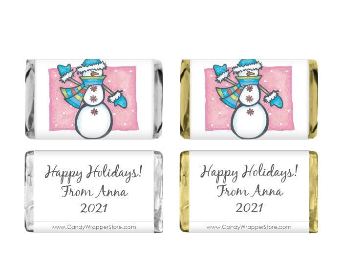  Snowgirl Miniature Candy Wrappers Pink Snowgirl Holiday Miniature Hershey's Candy Wrappers XMAS107