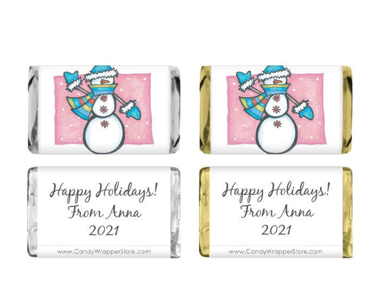  Snowgirl Miniature Candy Wrappers Pink Snowgirl Holiday Miniature Hershey's Candy Wrappers XMAS107