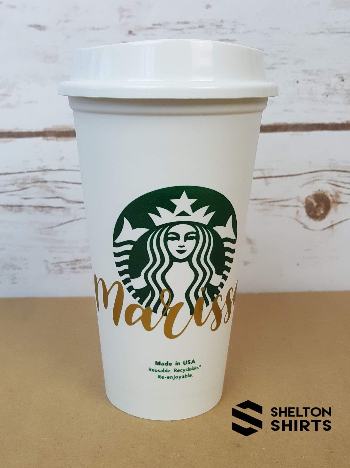 Starbucks Gold Script Name Bridal Party Custom Decal - Vinyl Decal on Authentic Starbucks Reusable Cup Candy Wrapper Store