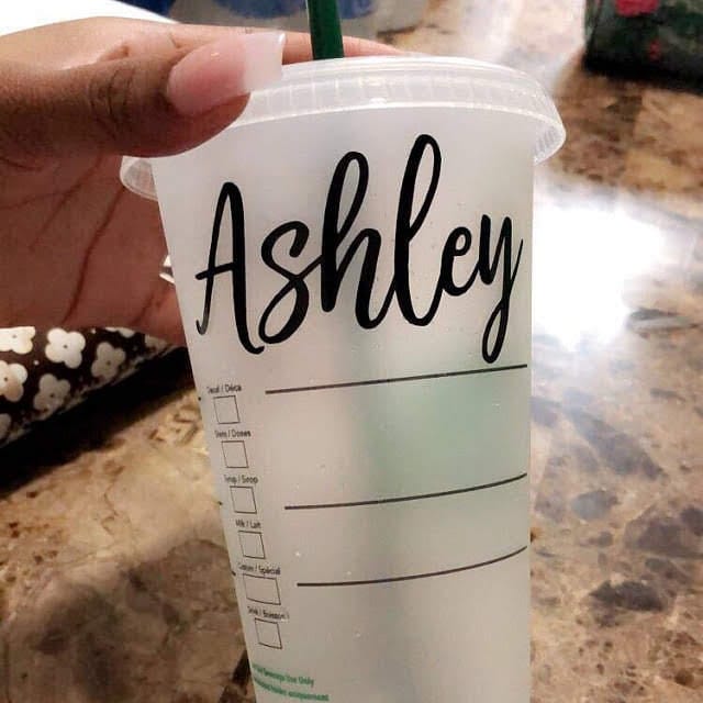 Starbucks Gold Script Name Bridal Party Custom Decal - Vinyl Decal on Authentic Starbucks Reusable Cup Candy Wrapper Store