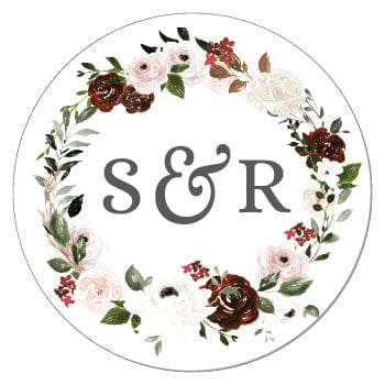 SWA473 - Rustic Wine and Blush Floral Wreath Wedding Sticker Rustic Wine and Blush Floral Wreath Wedding Sticker WA473