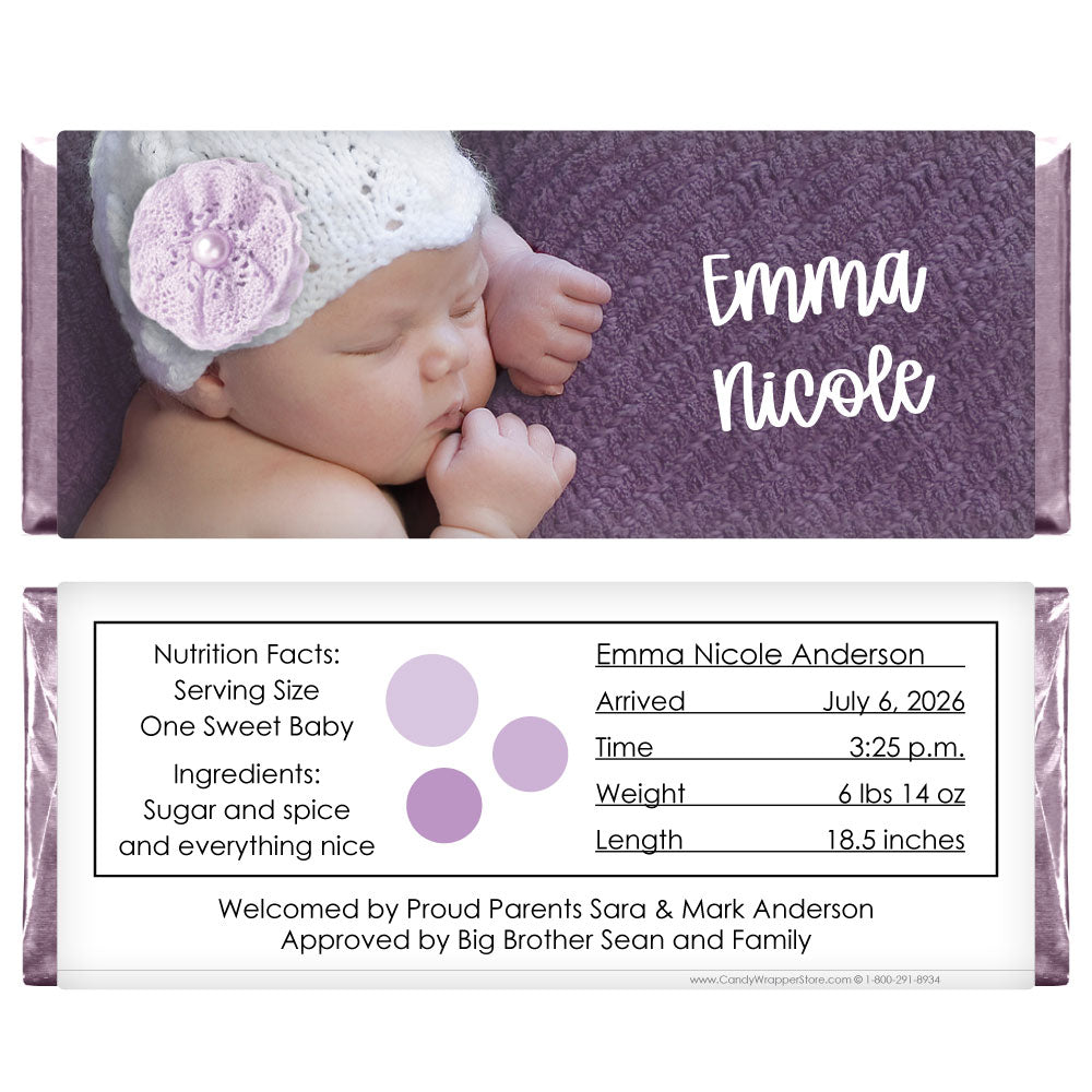 Sweet Baby Girl Photo Birth Announcement Candy Wrapper