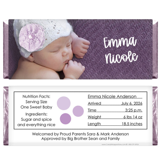 Sweet Baby Girl Photo Birth Announcement Candy Wrapper