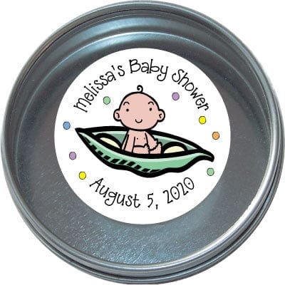 TBS12 - Baby Shower Tins - Set of 24 Pea Pod Baby Shower Tins Birth Announcement Candy Wrapper Store