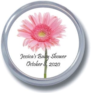 TBS14 - Baby Shower Tins - Set of 24 Pink Gerbera Daisy Baby Shower Tins Birth Announcement Candy Wrapper Store
