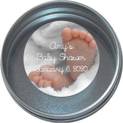 TBS15 - Baby Shower Tins - Set of 24 Baby Feet Baby Shower Tins Birth Announcement Candy Wrapper Store