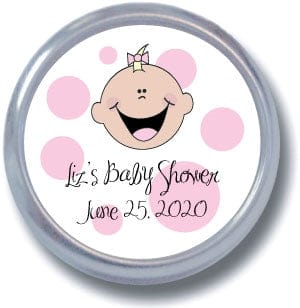 TBS8 - Baby Girl Face Baby Shower Tins - Set of 24 Baby Girl Face Baby Shower Tins - Set of 24 Birth Announcement Candy Wrapper Store