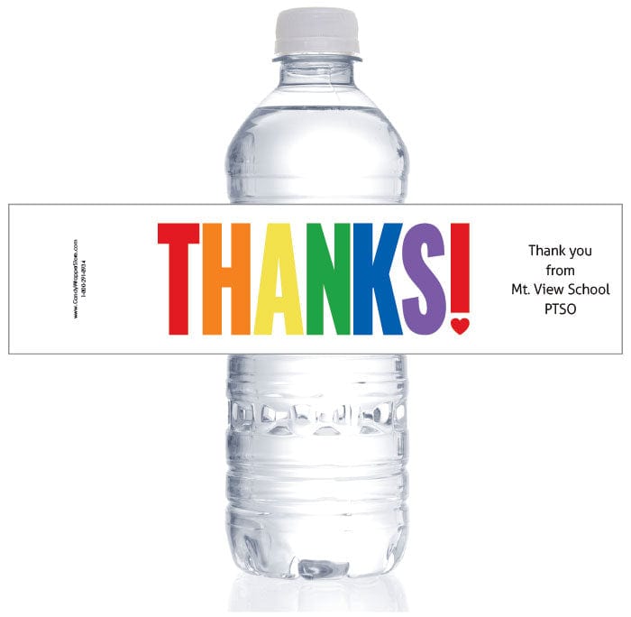 Thanks Rainbow Color Appreciation Water Bottle Label TY209