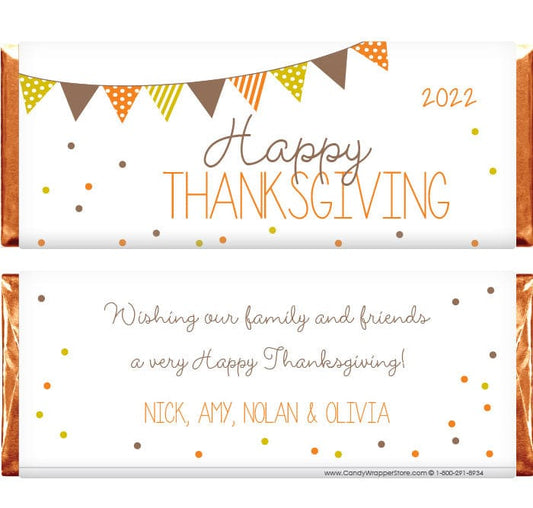 THANKS200 - Thanksgiving Bunting Flags and Dots Candy Wrappers Thanksgiving Bunting and Dots Candy Wrappers Candy Wrapper Store
