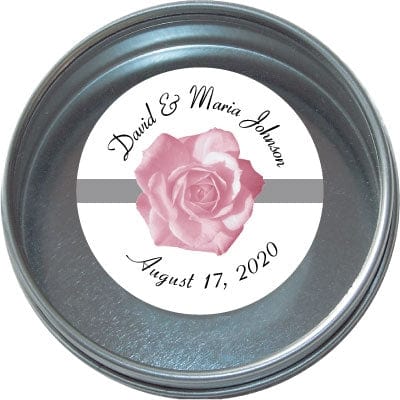 TWA238 - Elegant Pink Rose Stickers Elegant Pink Rose Tins - Set of 24 Elegant Pink Rose Wedding Tins WA238