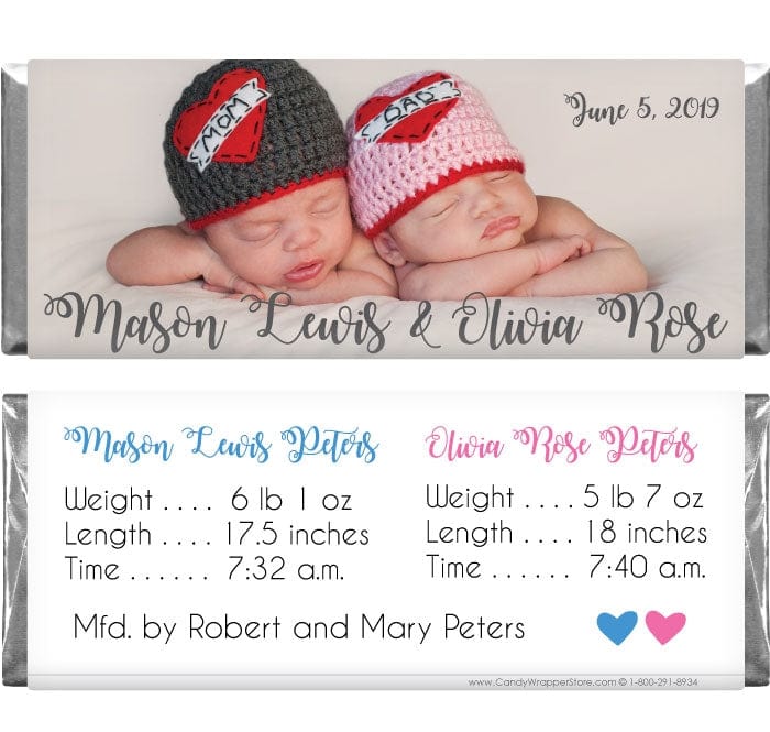 TWINS200 - Picture Perfect Twins Birth Announcement Candy Wrappers Picture Perfect Twins Birth Announcement Candy Wrappers Birth Announcement Candy Wrapper Store