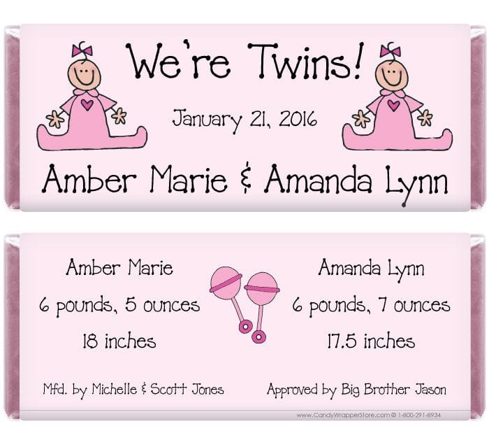 TWINS202GIRLS - Twin Girls Birth Announcement Candy Bar Wrappers Twin Girls Candy Bar Wrappers Birth Announcement Candy Wrapper Store