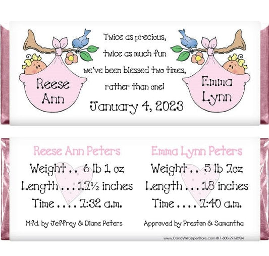 TWINS228 - Twin Girls Birth Announcement Candy Wrapper Twin Girls Birth Announcement Candy Wrapper Birth Announcement Candy Wrapper Store