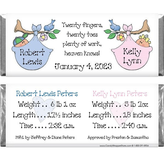 TWINS230 - Twin Boy and Girl Birth Announcement Candy Wrapper Twin Boy and Girl Birth Announcement Candy Wrapper Birth Announcement Candy Wrapper Store