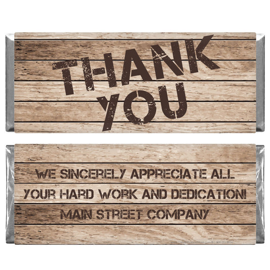 TY204 - Wood Grain Thank You Candy Bar Wrapper Wood Grain Thank You Candy Bar Wrapper Regular Size Wrapper TY204