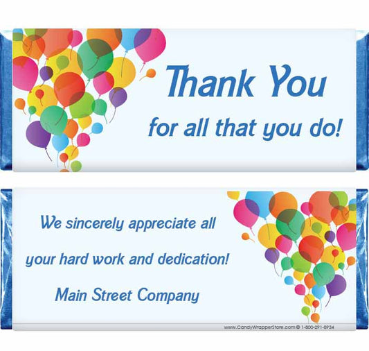 TY206 - Balloons Thank You Candy Bar Wrapper Balloons Thank You Candy Bar Wrapper Regular Size Wrapper TY206