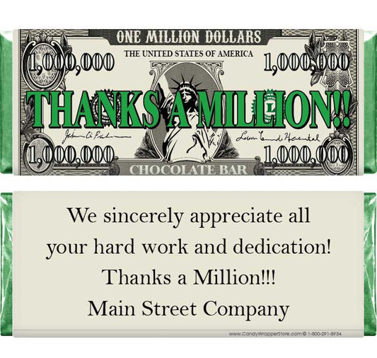 TY207 - Thanks A Million Candy Bar Wrapper Thanks a Million Candy Bar Wrapper 1.55 oz Hersheys Milk Chocolate Candy Bars Candy Wrapper Store