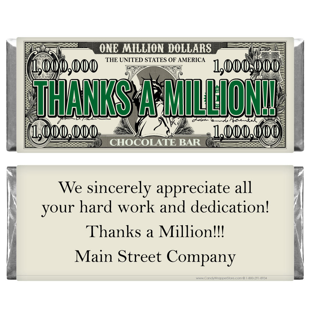 TY207 - Thanks A Million Candy Bar Wrapper Thanks a Million Candy Bar Wrapper 1.55 oz Hersheys Milk Chocolate Candy Bars Candy Wrapper Store