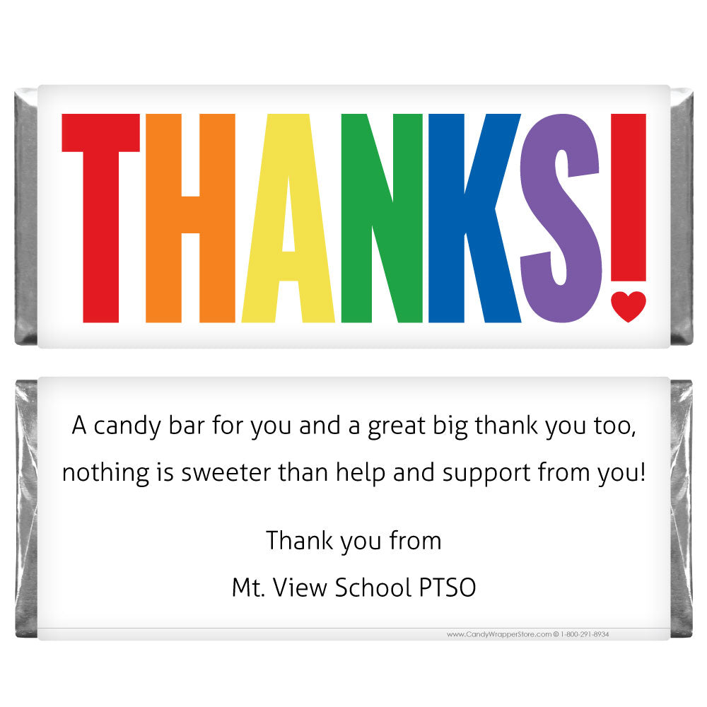 TY209 - Thanks Rainbow Color Appreciation Candy Bar Wrapper Thanks Rainbow Color Appreciation Candy Bar Wrapper Candy Wrappers TY209