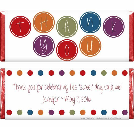 TY210 - Thank You Fun Colorful Dots Candy Bar Wrapper Thank You Fun Colorful Dots Candy Bar Wrapper Regular Size Wrapper TY210