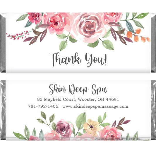 TY271 - Watercolor Floral Thank You Candy Bar Wrapper Watercolor Floral Thank You Candy Bar Wrapper Regular Size Wrapper TY271